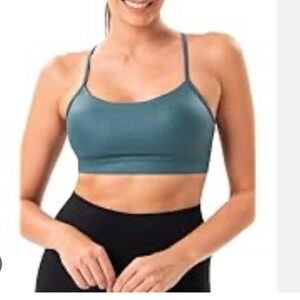 YUNOGA Y Back Matte Faux Leather Sports Bras Padded Racerback Spaghetti Thin NWT